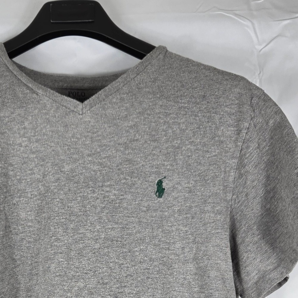 Polo Ralph Lauren Mens XL Gray V-Neck TShirt Short Sleeve Green Pony Logo Cotton
